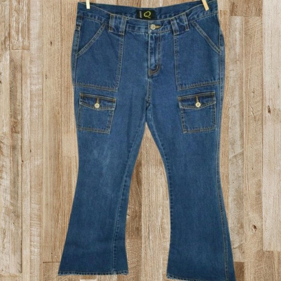 Quick Denim - Quick Flare Leg Cargo Blue Jeans, 100% Cotton